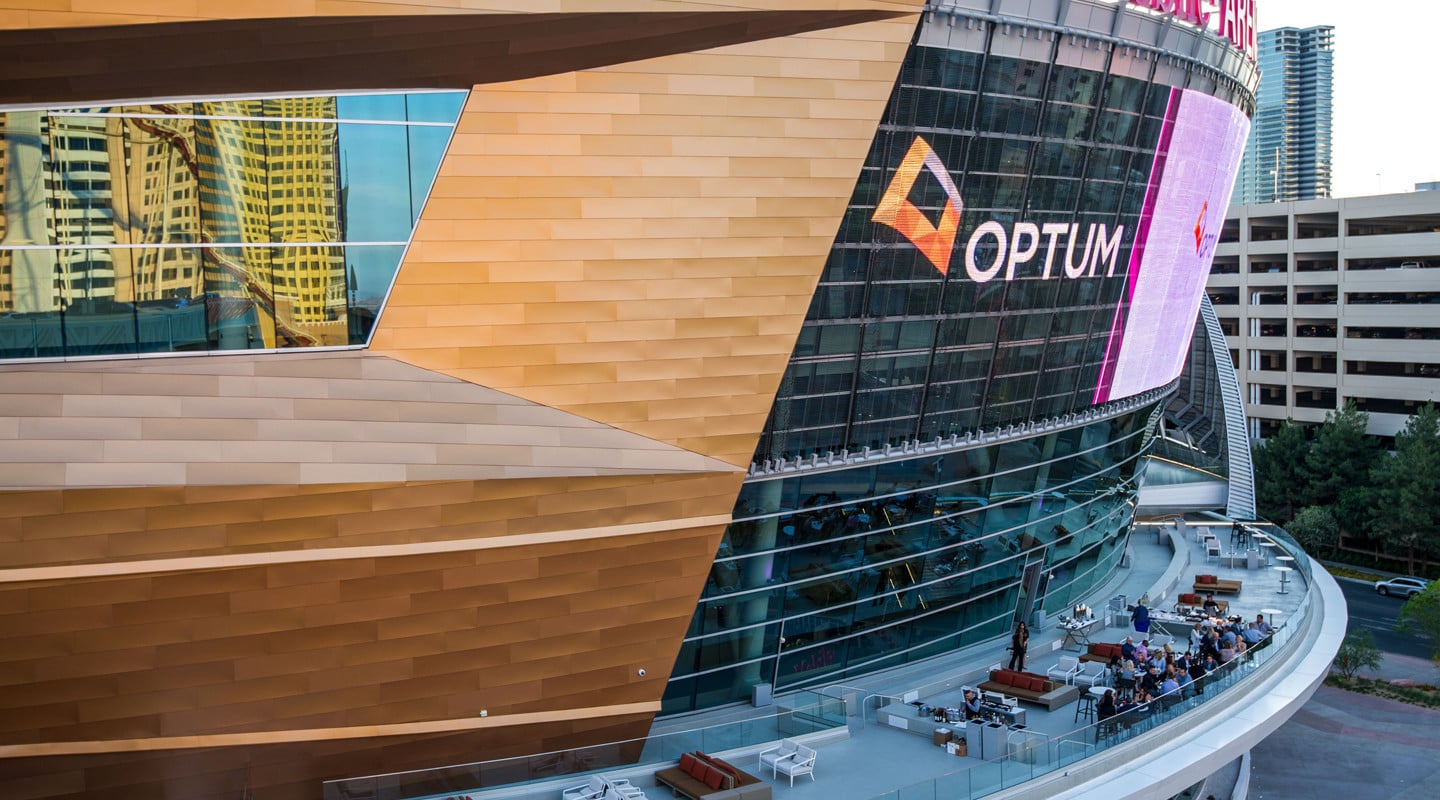 front detail of building with Optum logo