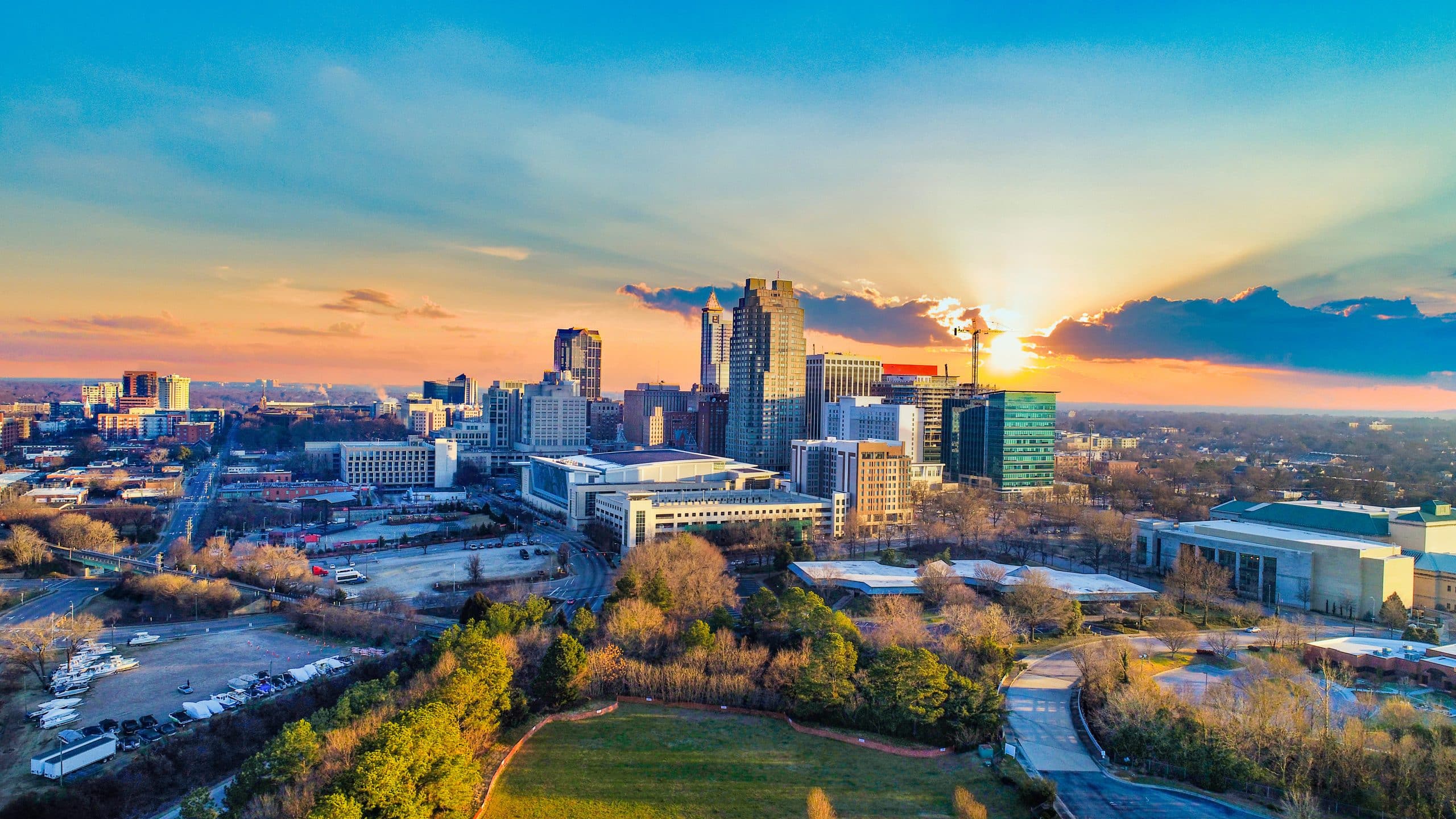 Downtown Raleigh, North Carolina, USA Drone Skyline Aerial